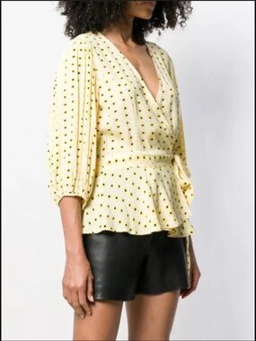 Ganni Yellow Floral Wrap Peplum Blouse